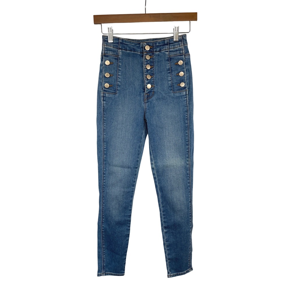 J Brand Natasha High Rise Skinny Jeans 23 Lovesick Nautical Button Fly Preppy